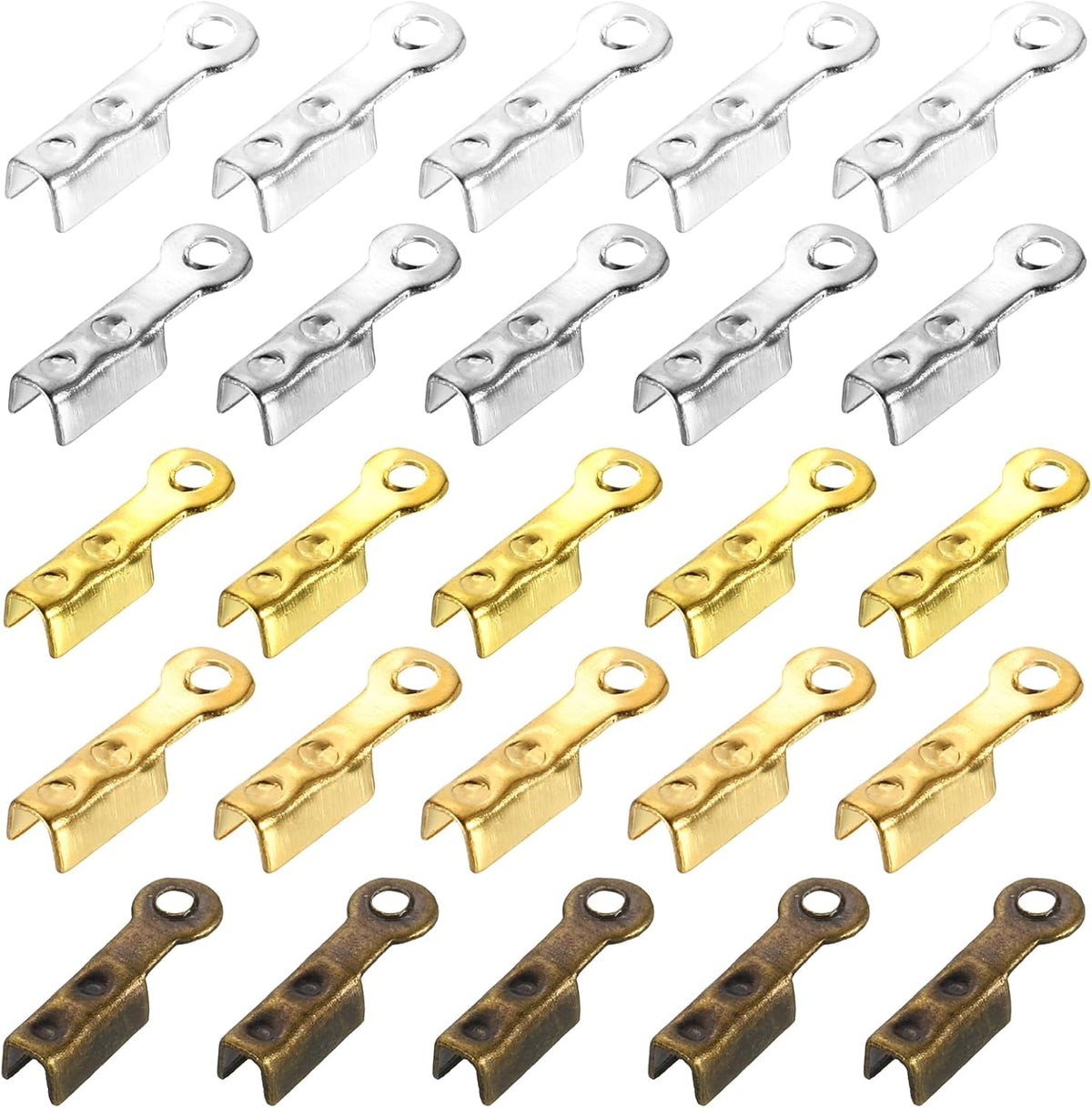 200 Pcs Fold Over Cord Ends, 8.1x1.2mm Ribbon Crimp Ends Cap, Clasp Tips for Leather Craft Making DIY (5 Colors)