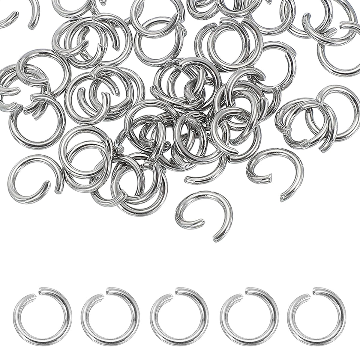 80pcs Open Jump Rings, 10mm Stainless Steel Split O Rings 1.7mm Thick Connector Ring for Bracelet Necklace Pendant Jewelry Keychain DIY Craft Making, Silver