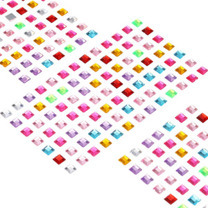 455 Pcs Gems Stickers for Crafts, 5 Sheet Self-Adhesive Gems Bling Square Rhinestone Stickers, Crystal Crafts Jewelry Stickers for Party Table Decorations, Multicolor