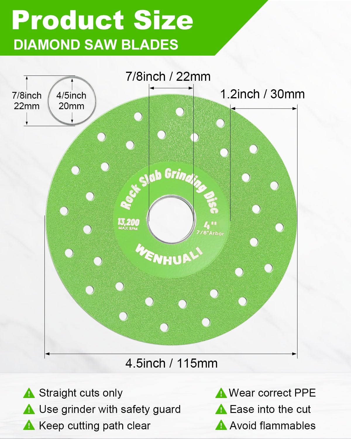 4.5" 3 Pcs Diamond Rock Slab Grinding Disc, Multi-Pore Flat Cutting Blades