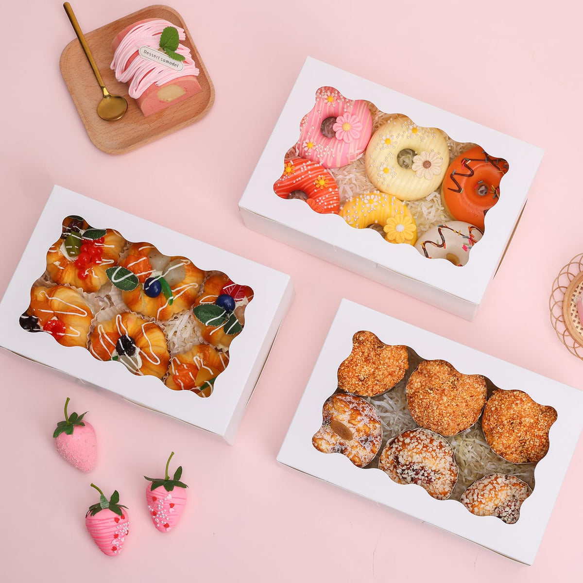 LinkMejor 12pezzi Scatole per Cookie con Finestra, 9x6x3 in Bianco Scatole da Panificio