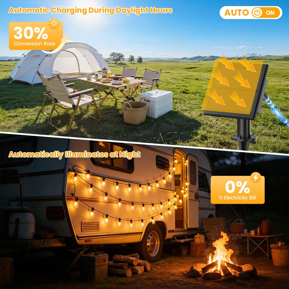 LinkMejor 50FT Solar String Lights Outdoor Waterproof IP65 with USB-Charging