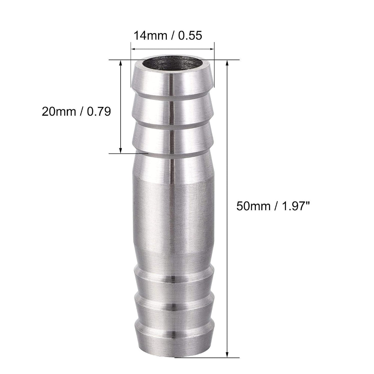 Barb Hose Fitting, 14x50mm Straight Coupler Quick Connector for 5/8 Inch ID Hose, 304 Stainless Steel, Pack of 2