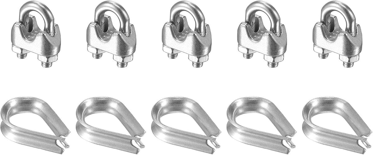 Wire Rope Cable Clip Kit for M3, Included Rope Clamp 5Pcs and Thimble Rigging 5Pcs, 304 Stainless Steel U Bolt Saddle Fastener