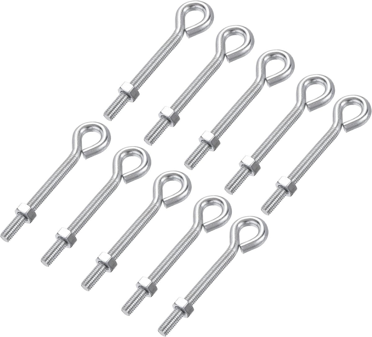 M6x60mm Eye Hooks Screws Bolts Kit, 10pcs Carbon Steel Hanger Eyelet Hooks Screw with Hex Nuts for Metal Hook, Wood Terminal Ring Hooks