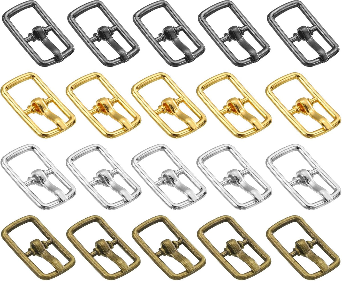 LinkMejor 20Pcs Metal Roller Buckles, 7mm - 0.28" Rectangle Sewing Mini Buckles Webbing Slider Single Pin Slides for DIY Craft Accessories Clothes Belt (4Colors, 17.5mm)