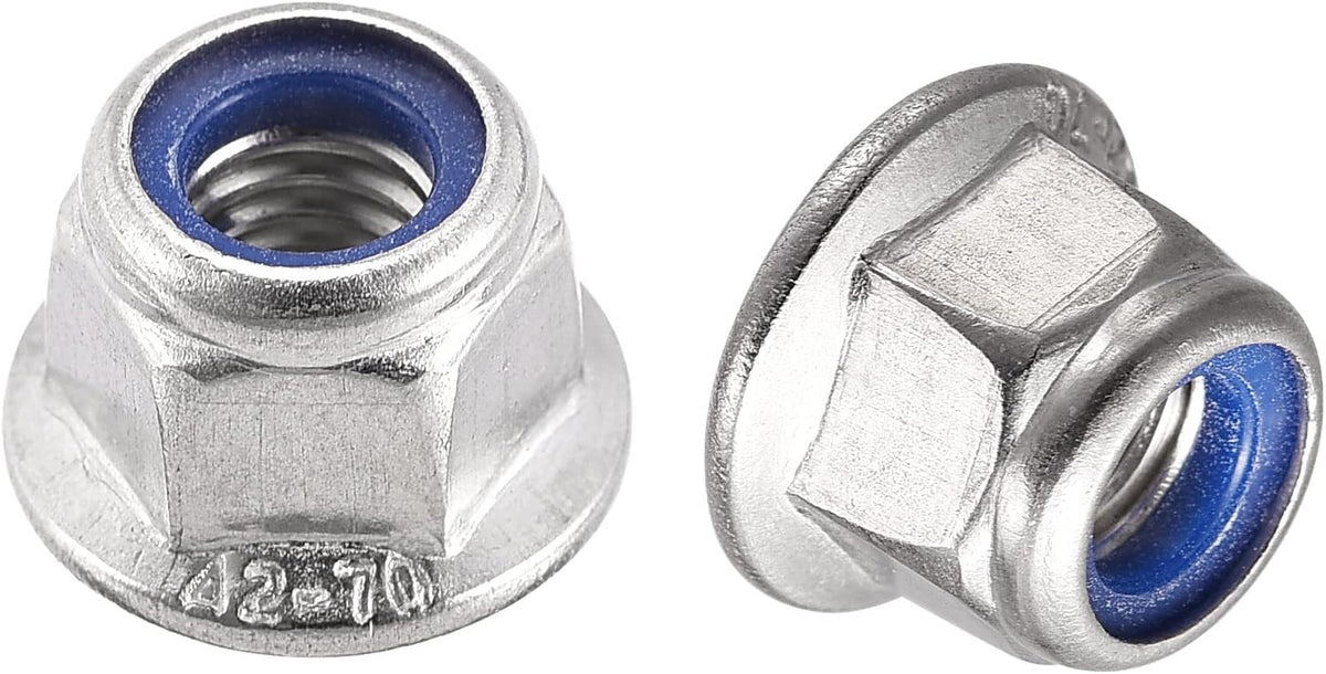 M6 Nylon Insert Hex Lock Nuts with Flange, 304 Stainless Steel, Plain Finish, 5pcs
