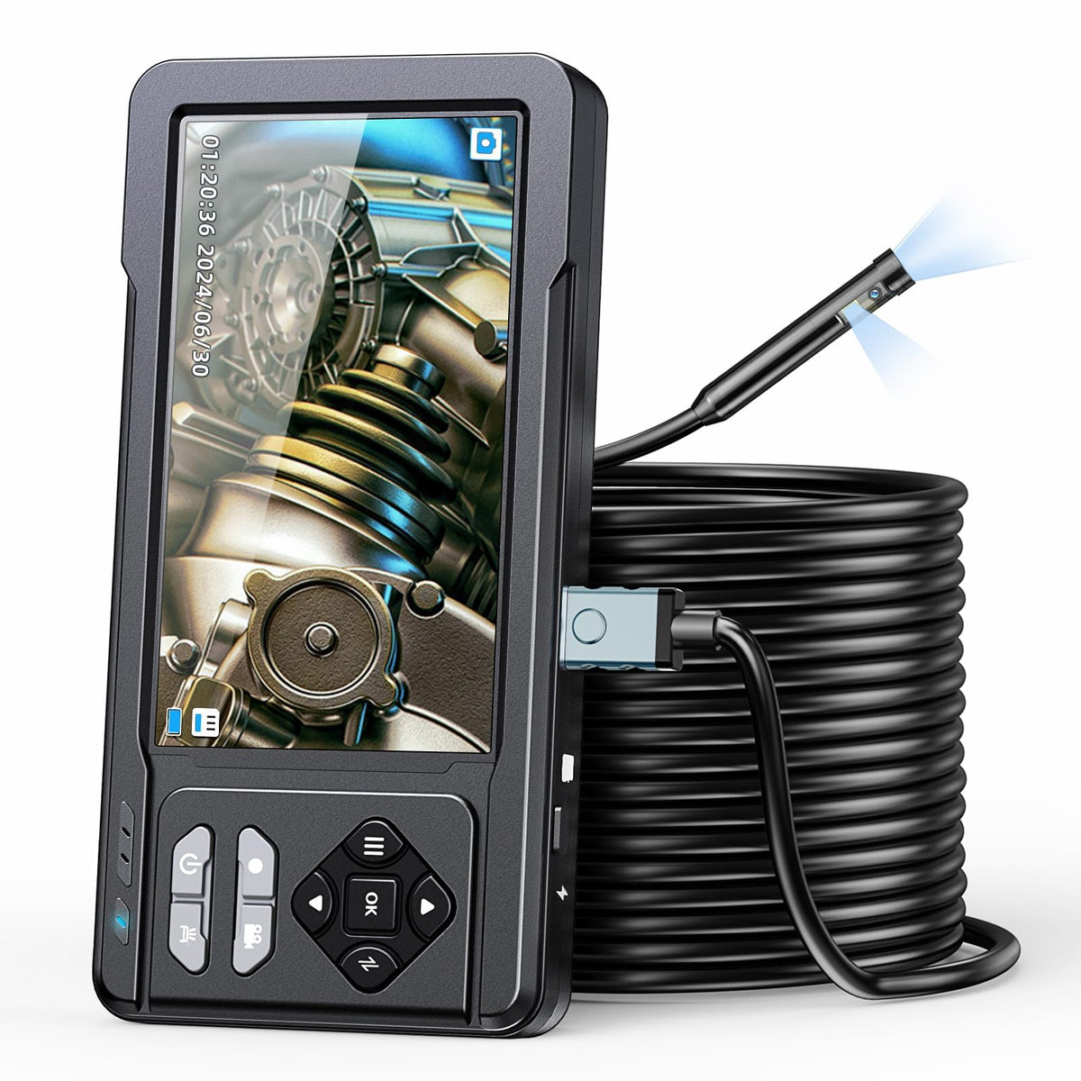 Kamera Endoskop 5" IPS Dual Lens dengan Lain, Kamera Borescope 1080P