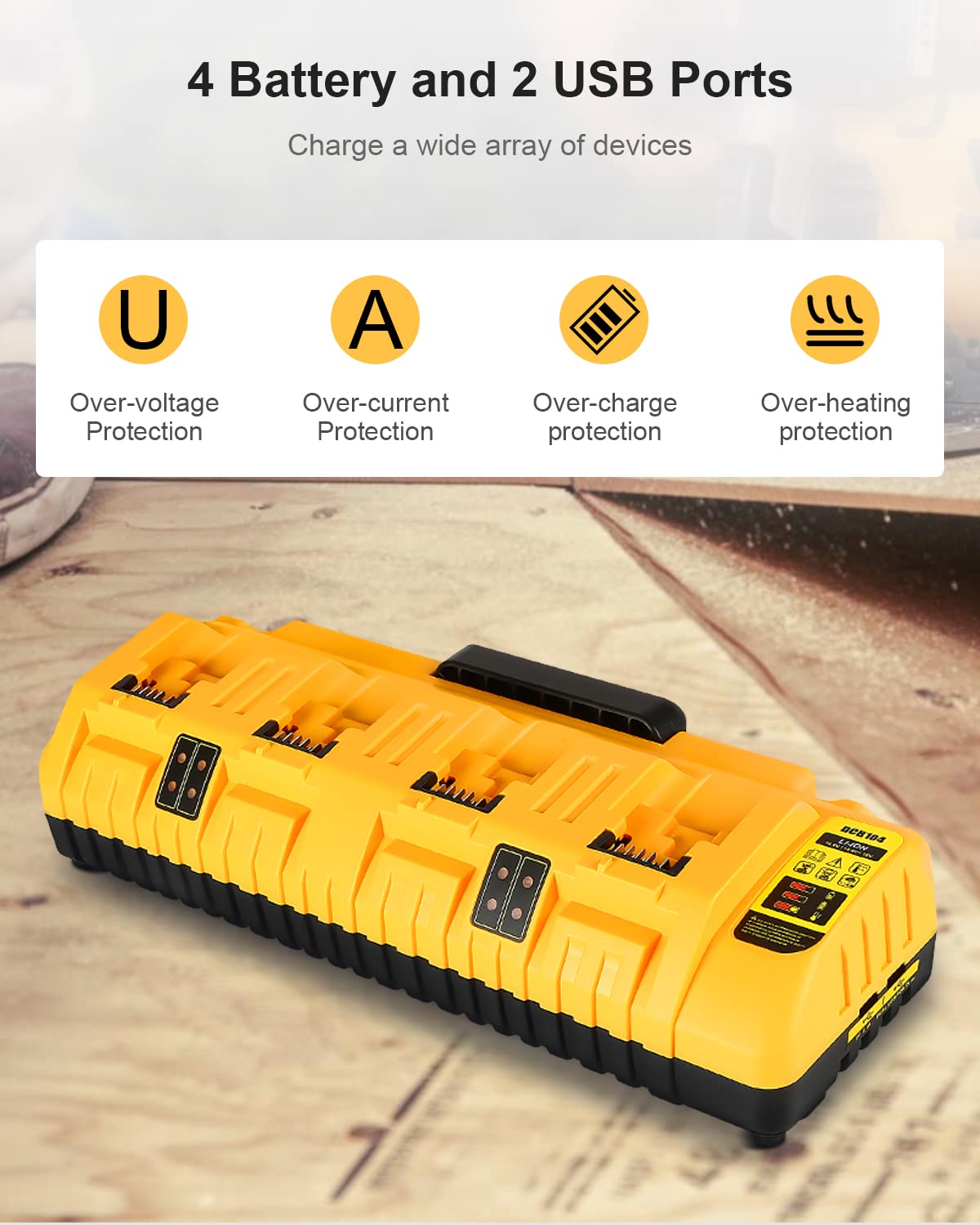 LinkMejor DCB104 Sostituzione per Dewalt 12v 20v Max Stazione di Carica Batterie Multipla