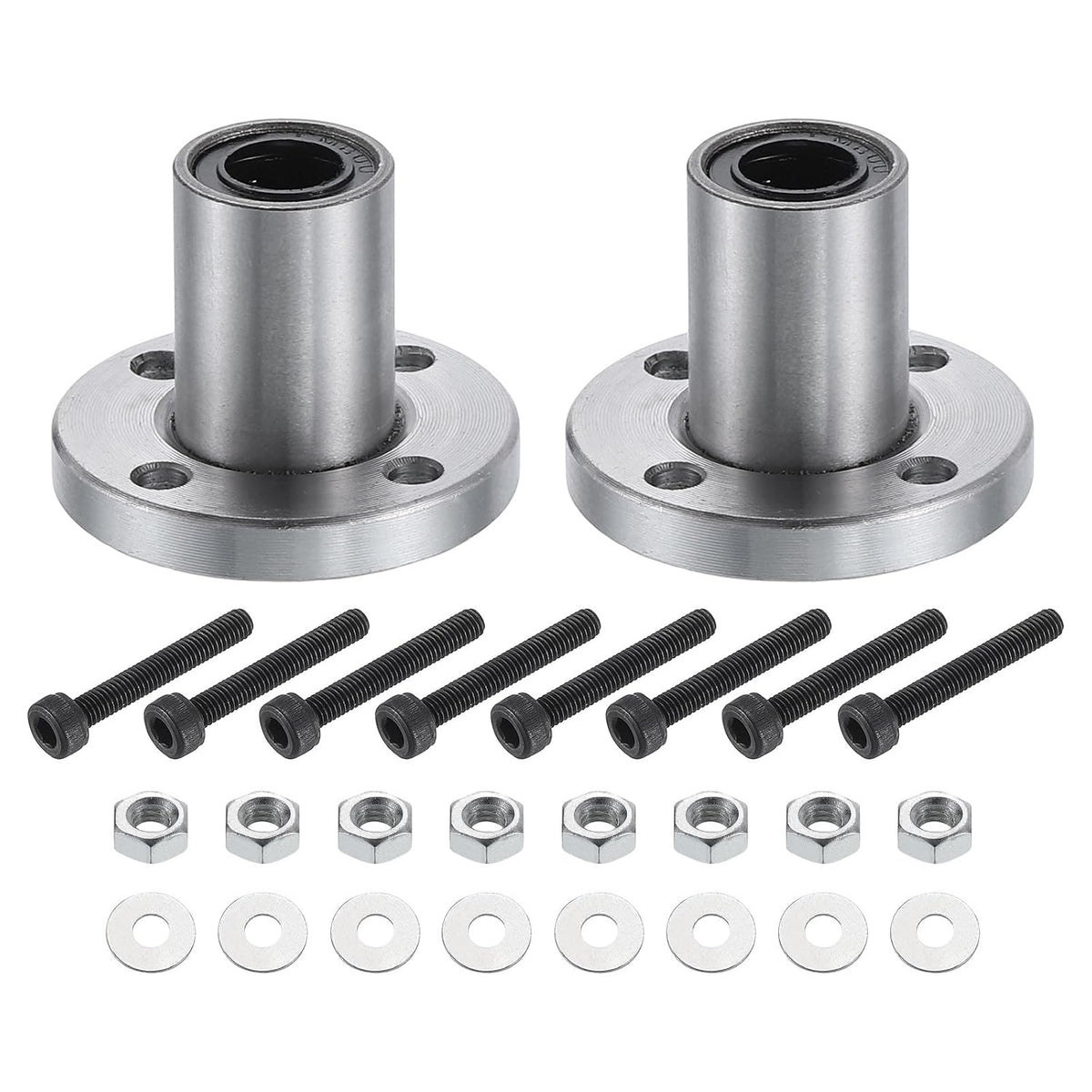 LMF8UU Linear Ball Bearings 8mm Bore 15mm OD 24mm Length Round Flange Nickel Plated with Screws for CNC Machine 3D Printer 2pcs