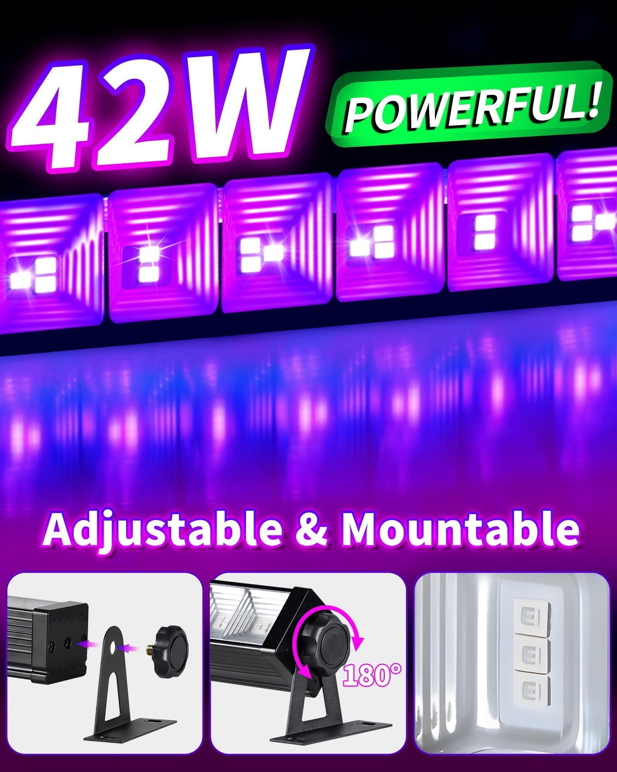 LinkMejor 2 Pack 42W LED Black Light Bar untuk Party Bercahaya