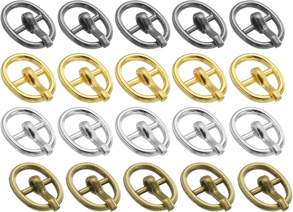LinkMejor 20Pcs Metal Roller Buckles, 5.5mm - 0.22" Rectangle Sewing Mini Buckles Webbing Slider Single Pin Slides for DIY Craft Accessories Clothes Belt (4Colors, 10mm)