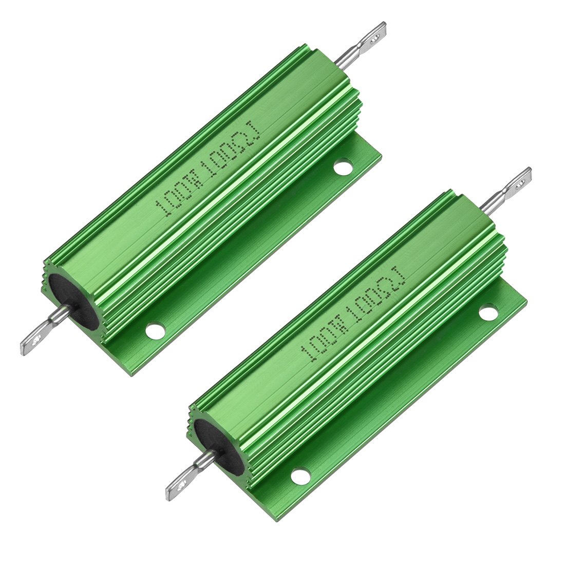 2 Pcs Aluminum Case Resistor 100W 100 Ohm Wirewound Green for LED Replacement Converter 100W 100RJ