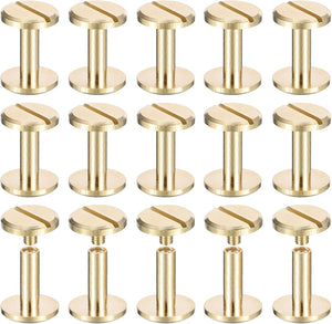 20Pack Brass Chicago Screws, 12x12mm Flat Head Screw Back Binding Post Nail Stud Rivets Fastener for DIY Leather Craft Belt Strap