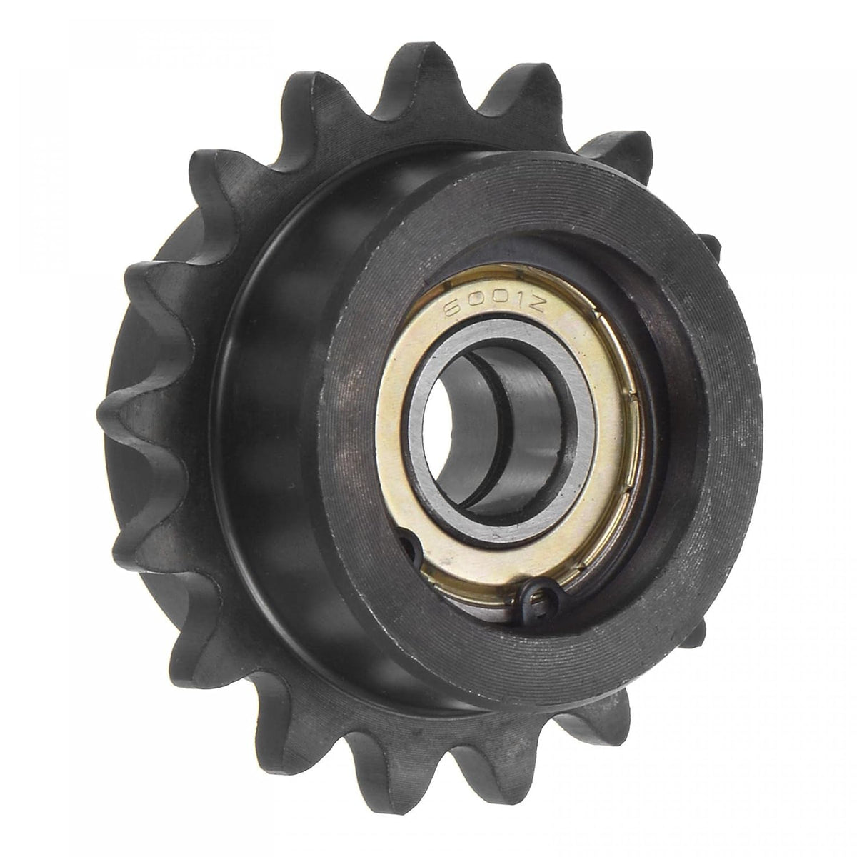 #35 Chain Idler Sprocket, 12mm Bore 3/8" Pitch 17 Tooth Tensioner, Black Oxide Finished C45 Carbon Steel with Insert Double Bearing for ISO 06C Chains