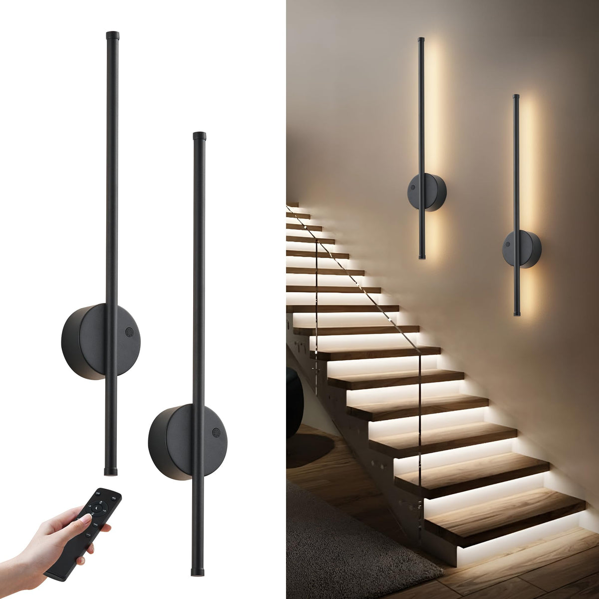 LinkMejor Bewegingssensor Batterij-aangedreven Wandkapjes, Dimbaar 3CCT, Zwart