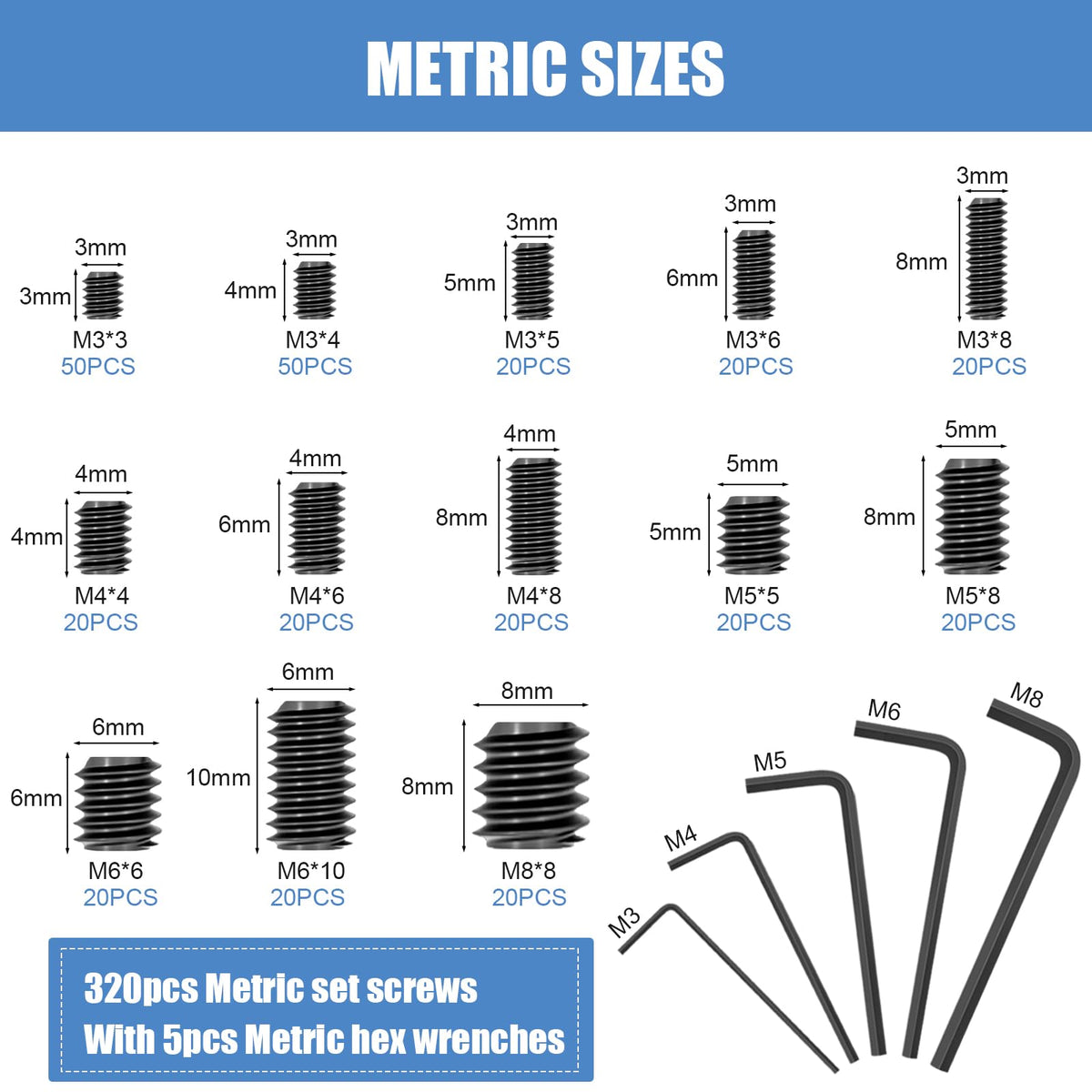 560PCS 25 Sizes Metric & SAE Set Screw Assortment Kit, 12.9 Alloy Steel
