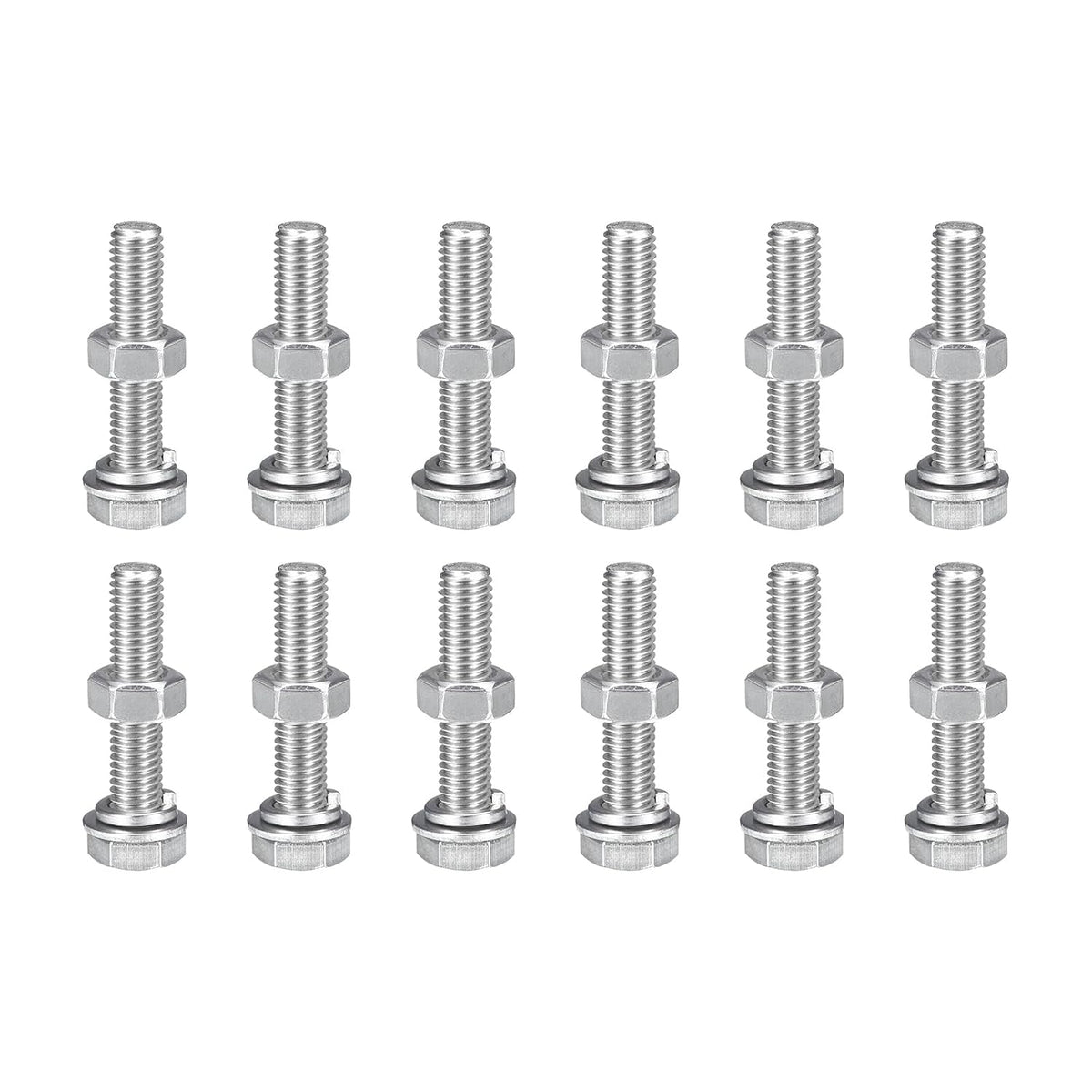 M8 x 40mm Hex Head Screws Bolts, Nuts, Flat & Lock Washers Kits, 304 Stainless Steel Fully Thread Hexagon Bolts 12 Sets