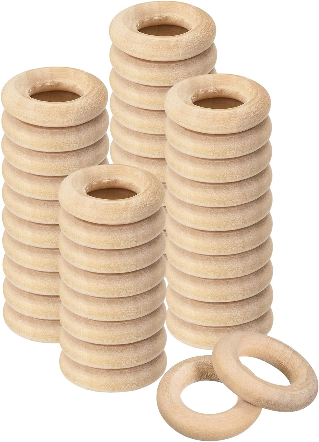 120Pcs 20mm(0.8-inch) Natural Wood Rings, 5mm Thick Smooth Unfinished Wooden Circles for DIY Crafting, Knitting, Macrame, Pendant