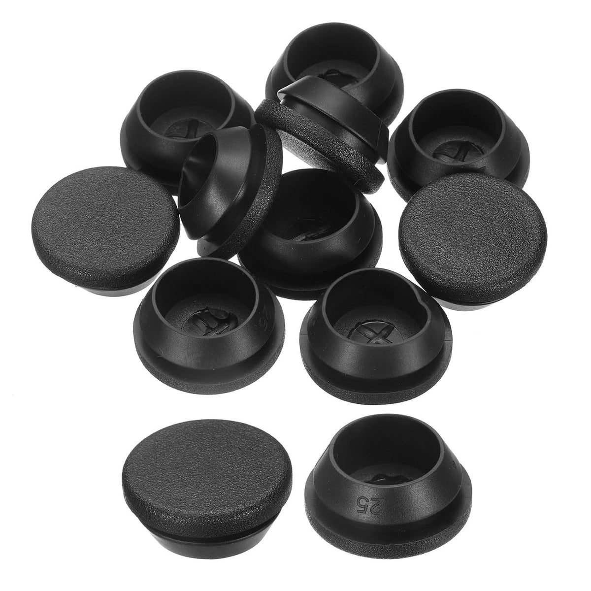 10pcs Silicone Rubber Hole Plugs, Arc Flat Bottle Hole Stoppers for 25-26mm Inner Snap in Type Locking Plug Cover for Furniture Accessory, Black
