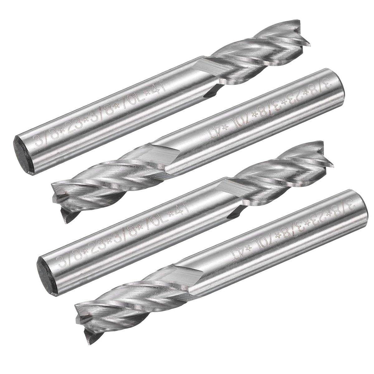 4pcs HSS-AL 3/8" Cutting Dia 3/8" Shank 4 Flutes End Mill Milling Cutter Router Bits Upcut Spiral Milling Cutter Tool for Wood PVC MDF Engraving