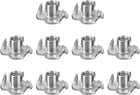 1/4"-20 T-Nuts, 304 Stainless Steel 3-Pronged Tee Nuts Threaded Inserts for Climbing Holds and Wood Workings, Silver 10Pcs