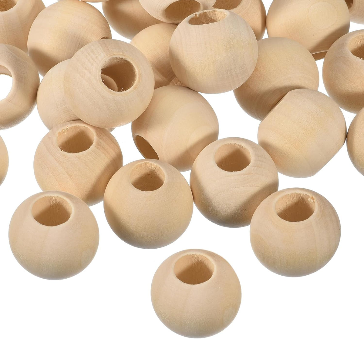 120Pcs 30mm Natural Wood Spacer Beads, 15mm Large Hole Unfinished Round Wooden Beads for DIY Crafting, Jewelry Making Bracelets