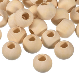 120Pcs 30mm Natural Wood Spacer Beads, 15mm Large Hole Unfinished Round Wooden Beads for DIY Crafting, Jewelry Making Bracelets