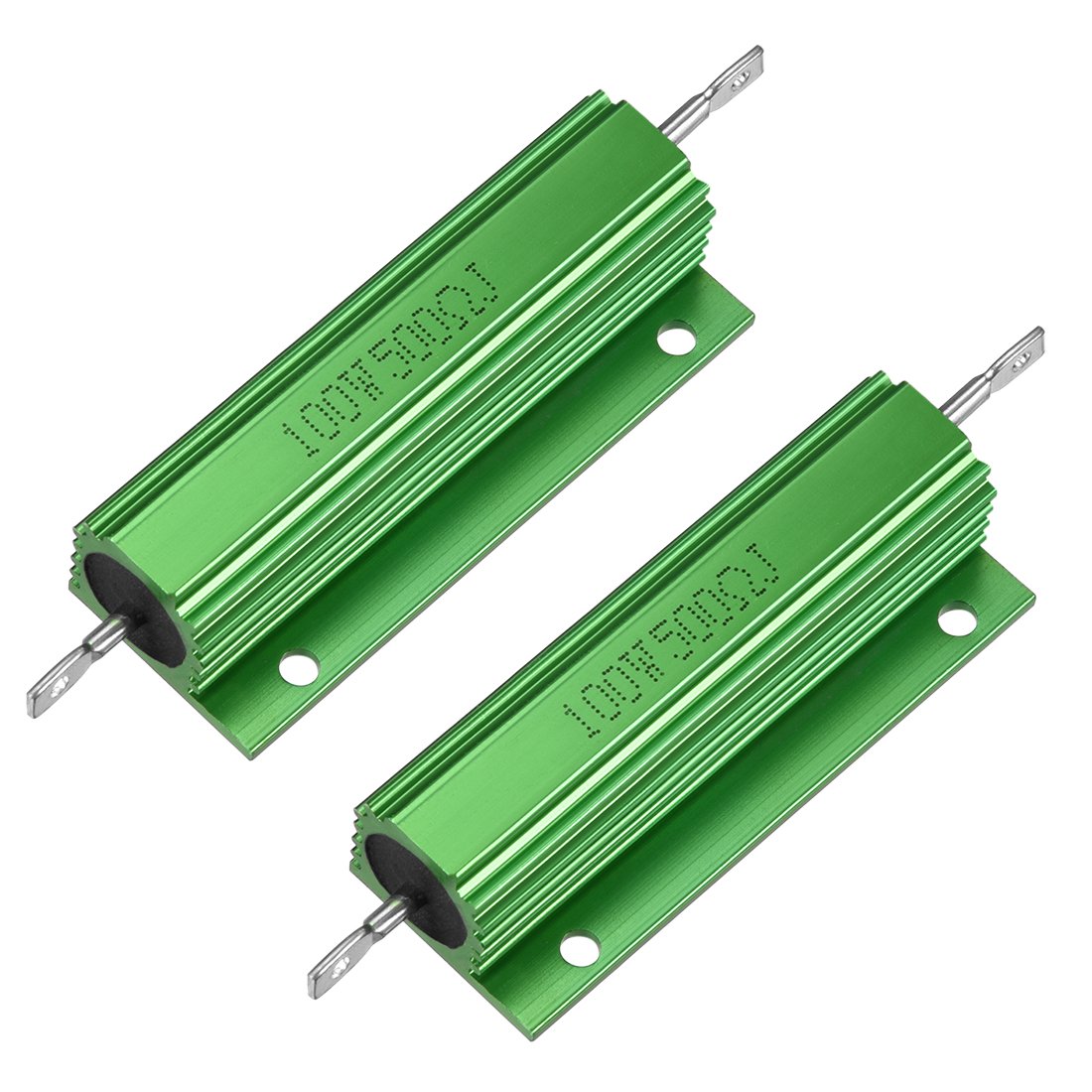 2 Pcs Aluminum Case Resistor 100W 500 Ohm Wirewound Green for LED Replacement Converter 100W 500RJ