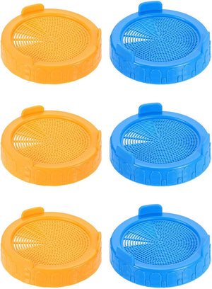 6 Pcs Sprouting Lids for Mason Jars 86mm Wide Mouth Plastic Canning Jar Lid for Grow Bean Sprouts, Salad Sprouts, 3 Yellow 3 Blue
