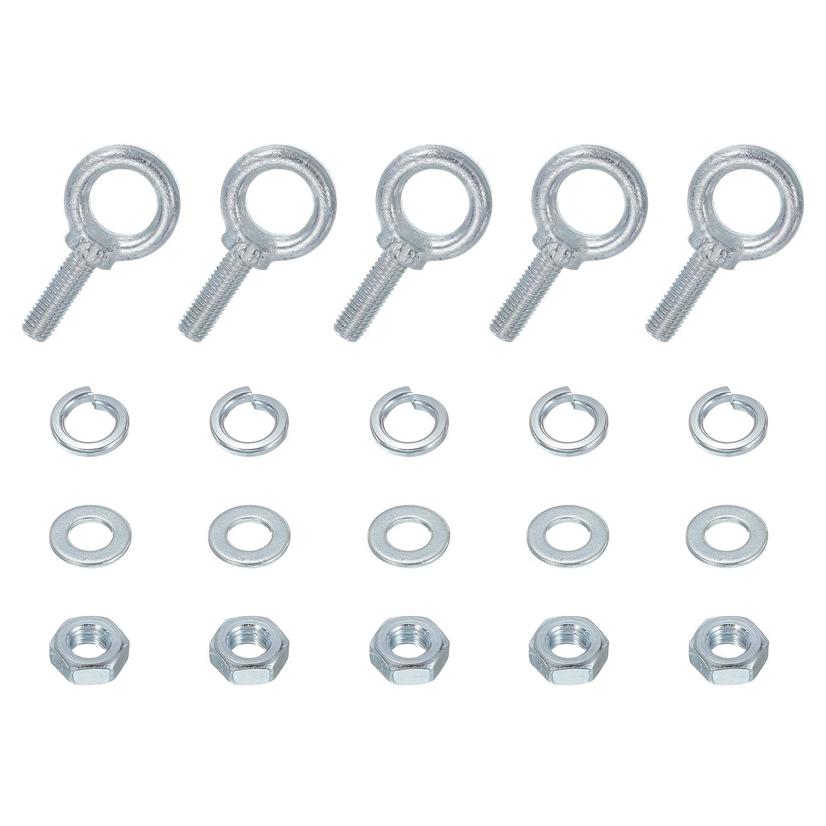 5 Pack M8 Galvanized Carbon Steel Eye Bolts, 5/16" x 0.98" Lifting Ring Eye Bolt with Nuts and Washers Heavy Duty Screw Eye Bolts Kit for Tie Down Straps Indoors Outdoors, Silver
