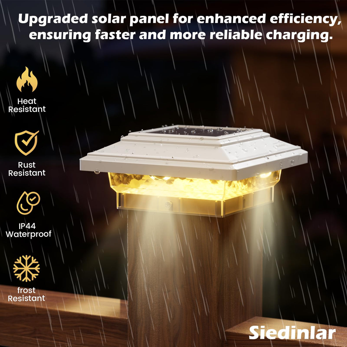 LinkMejor 4x4 Solar Post Cap Lights 50 Lumens, 2 Modes, 2 Pack, White