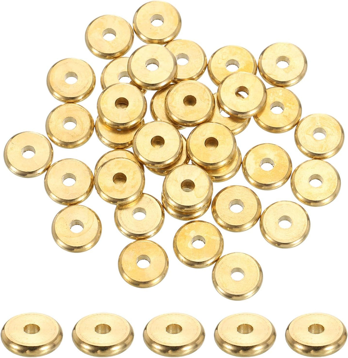 100 Pcs Brass Spacer Beads, 8mm Flat Round Beads Metal Heishi Bead Long-Lasting Brass Rondelle Disc Spacers for Bracelet Necklace Jewelry Making, Gold