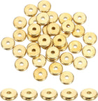 100 Pcs Brass Spacer Beads, 8mm Flat Round Beads Metal Heishi Bead Long-Lasting Brass Rondelle Disc Spacers for Bracelet Necklace Jewelry Making, Gold