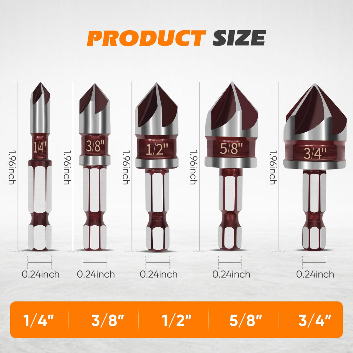 LinkMejor 5 Adet Delme Delik Çekiç Seti, 82-Derece HSS, Boyut 1/4"-3/4"