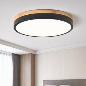 LinkMejor Modern Wood Black Flush Mount Ceiling Light 11.81 Inch