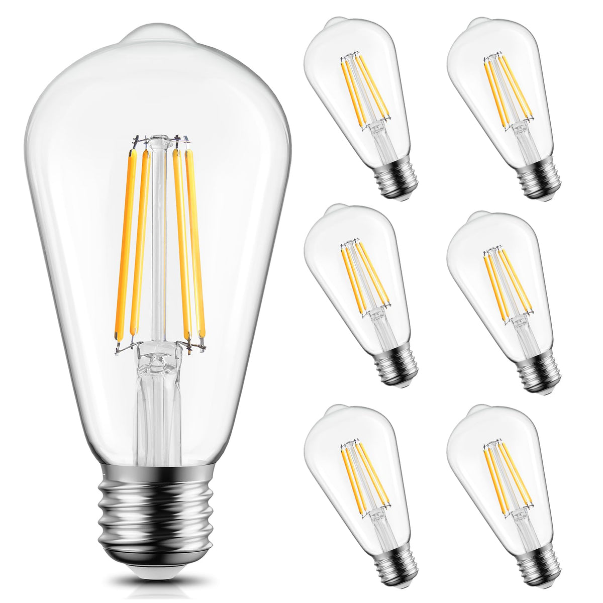 LinkMejor 6Pack Lampadine Edison, Base E26 2700K Bianco Caldo, Non Regolabile