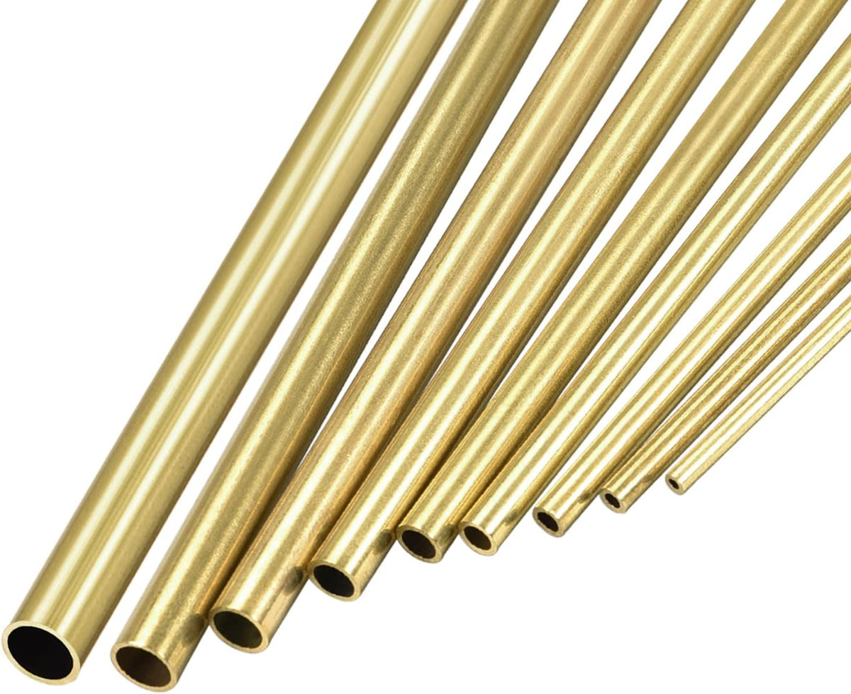 Brass Round Tube 2mm-6mm OD 0.5mm Wall Thickness 300mm Length Tubing, Pack of 11