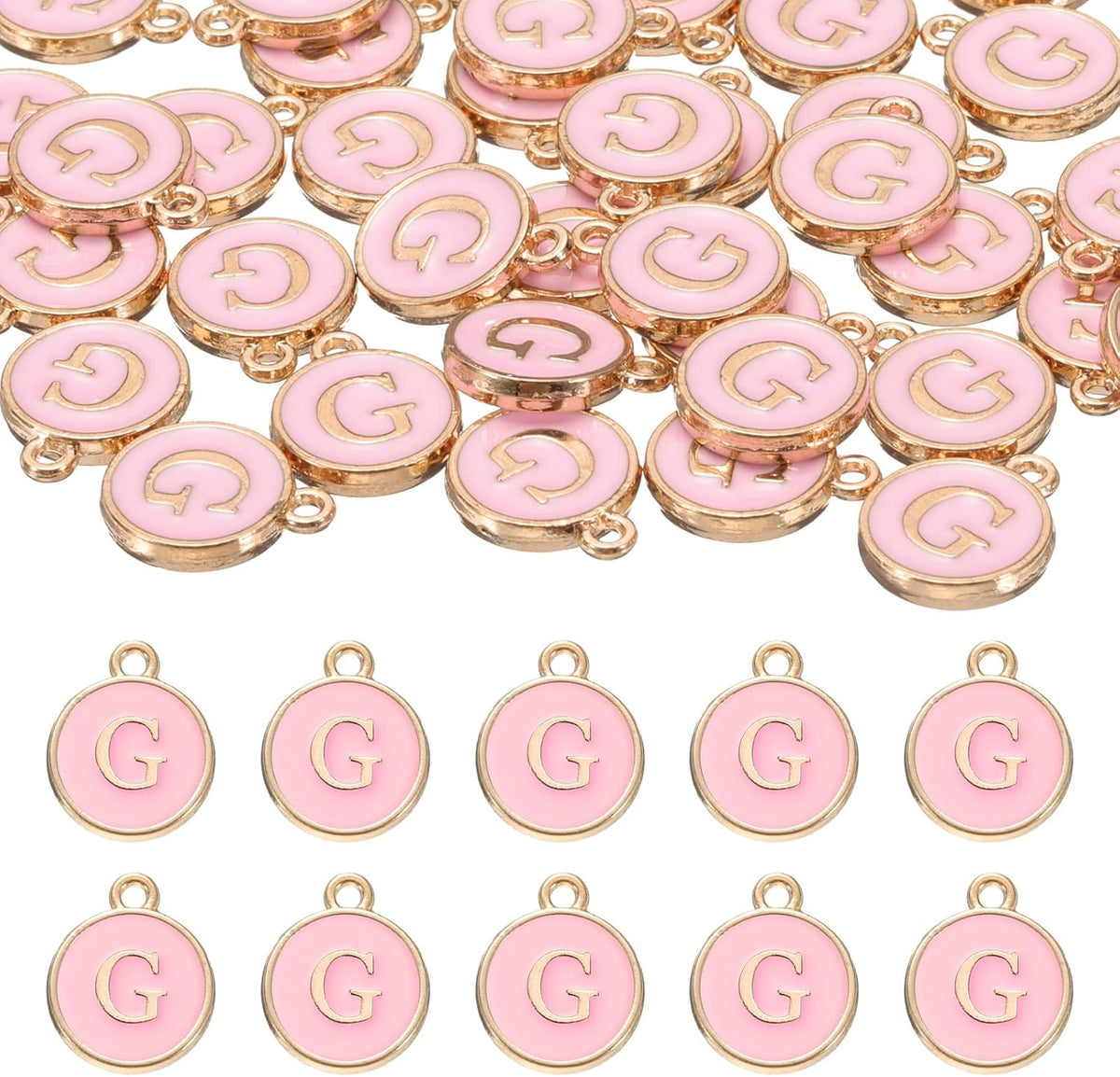 LinkMejor 52pcs Letter Charm, Enamel Letter Pendants, Alphabet g Pendants Double Sided Beads Charm for DIY Bracelet Necklace Pendants Earring Jewelry, Pink