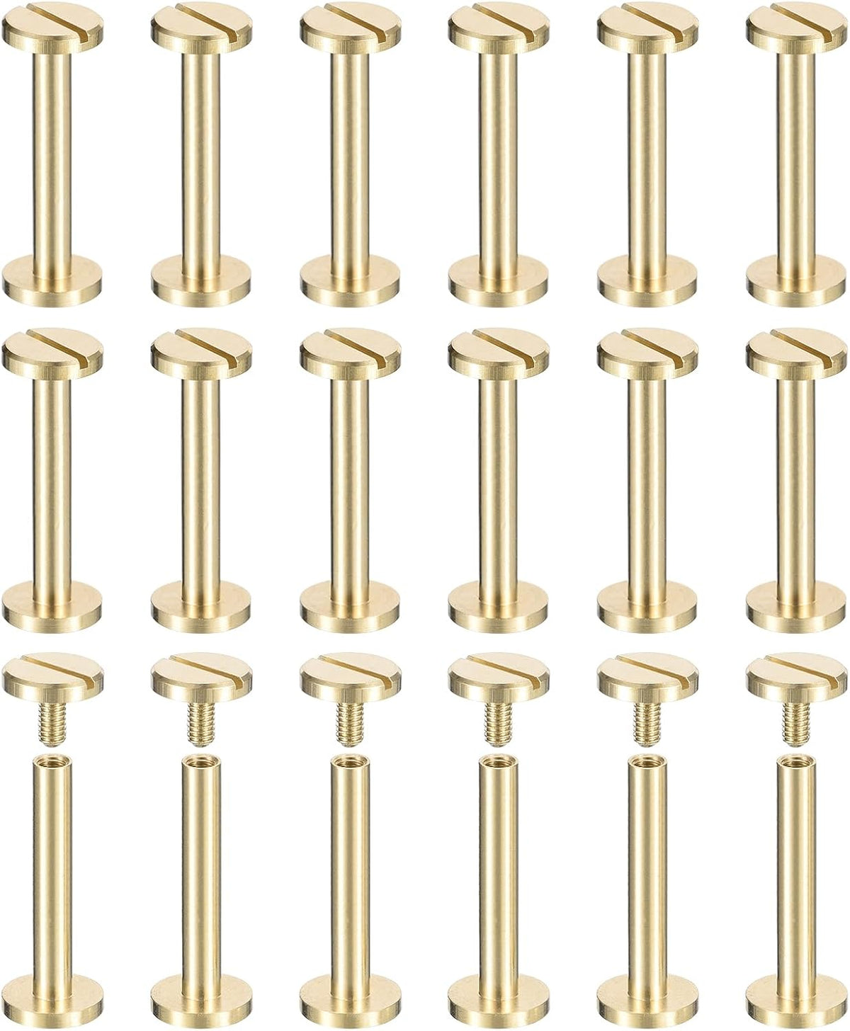 30Pack Brass Chicago Screws, 25x10mm Flat Head Screw Back Binding Post Nail Stud Rivets Fastener for DIY Leather Craft Belt Strap
