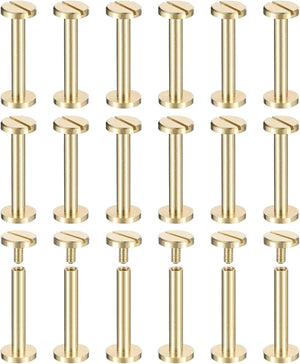 30Pack Brass Chicago Screws, 25x10mm Flat Head Screw Back Binding Post Nail Stud Rivets Fastener for DIY Leather Craft Belt Strap