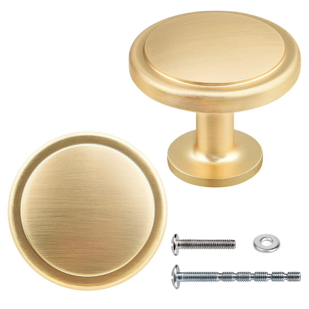 LinkMejor 2 Pack Butoane de Căsuță Aurii, 1-1/4 Inch Butoane de Căsuță Aurii Cu muchie, Echipament Modern pentru Căsuțe, Butoane Rotunde din Aliaj de Zinc pentru Cuptor de Coacere și Măsuțe de Chiuvetă, Butoane pentru Uși de Schimbare