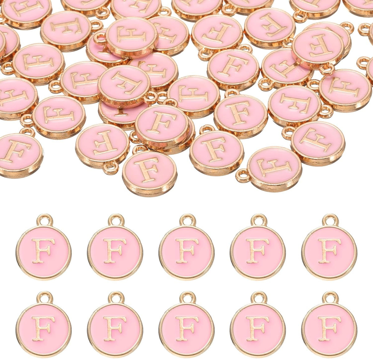 LinkMejor 52pcs Letter Charm, Enamel Letter Pendants, Alphabet F Pendants Double Sided Beads Charm for DIY Bracelet Necklace Pendants Earring Jewelry, Pink