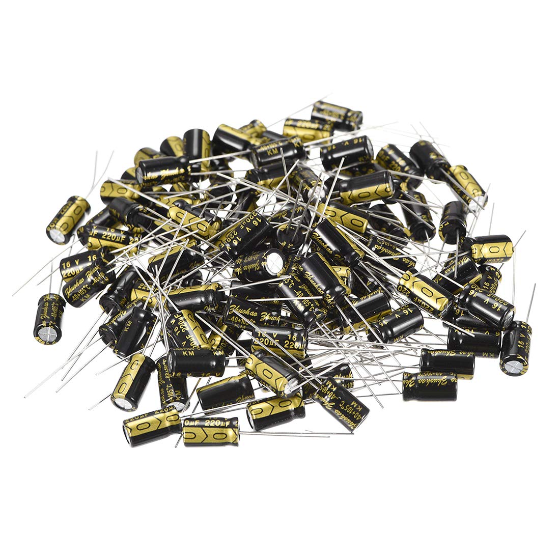 Aluminum Radial Electrolytic Capacitor with 220uF 16V 105 Celsius Life 2000H 6.3 x 11 mm Black 100pcs