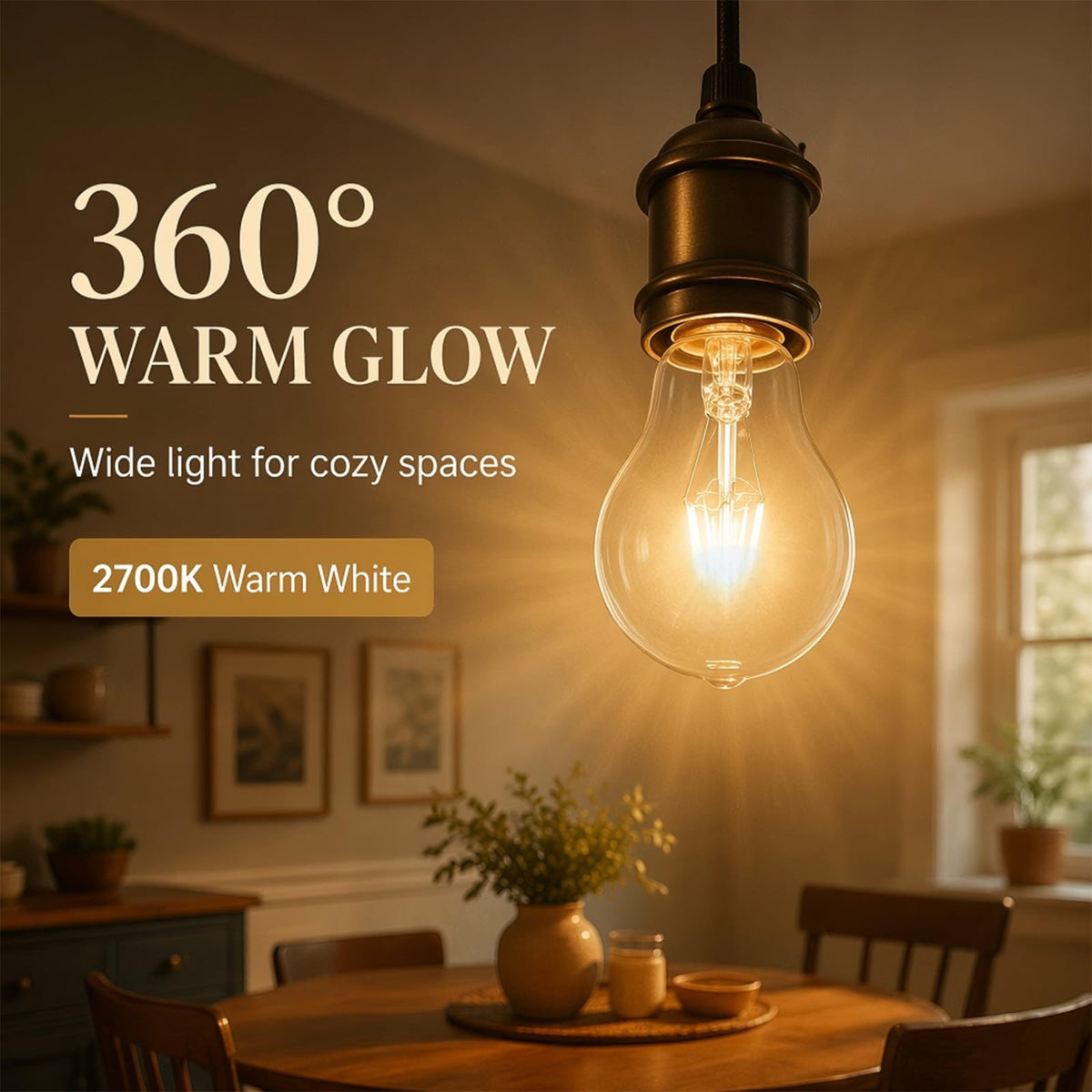4-Pack 60 Watt Glødelamper, A19 E26 Glødelampe Dimmbar