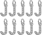 LinkMejor Rhinestone Letter Charm, 10pcs Crystal Zirconia Copper Alphabet J Pendants Slider Letter Charm for Wristbands Bracelets Necklace Jewelry Earring DIY Craft, Silver