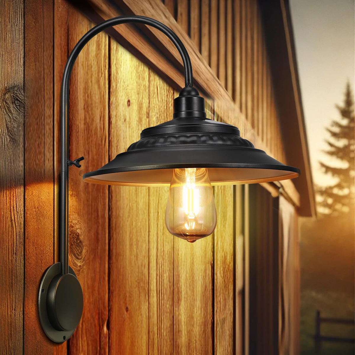 Solar Barn Light for Outdoor, Waterproof 2 Pack Gooseneck Barn Lights