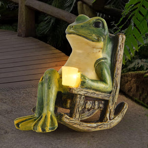 LinkMejor Miniature Frog Garden Statue Mom Dad Gifts Home Decorations Fairy Garden Accessories Outdoor Lights Solar Garden Frog Decor Art Housewarming Gift for Patio,Yard,Lawn
