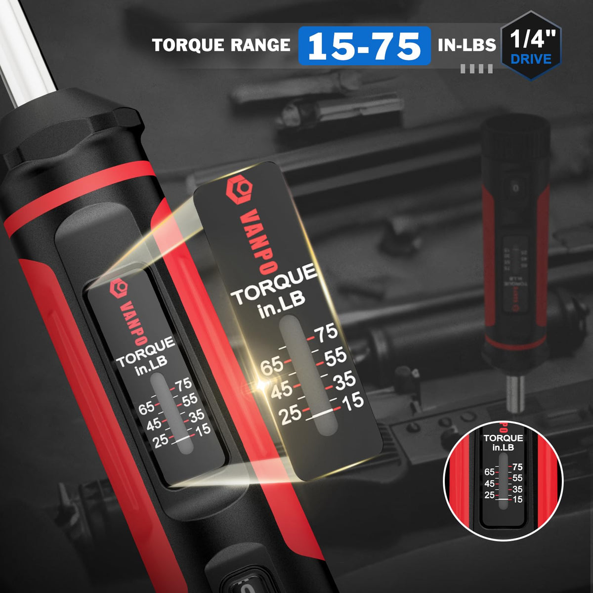 LinkMejor Torque Screwdriver 15-75 polegadas, conjunto de chaves de precisão com furação 1/4"