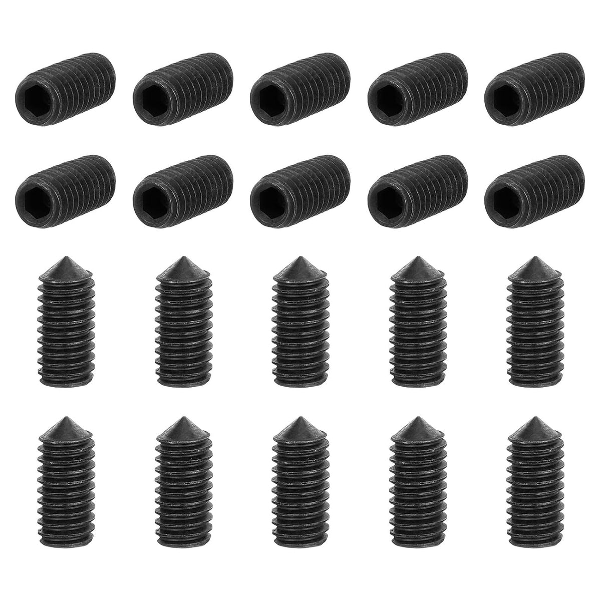 40Pcs Set Screws M4x10mm Carbon Steel Cone Point Hex Socket Grub Screws for Machinery, Home Repairs, and Fixtures Black